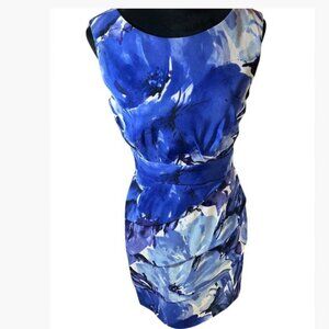 Connected Apparel Blue Floral Print Sleeveless Sheath Casual Dress  Size 6  EUC